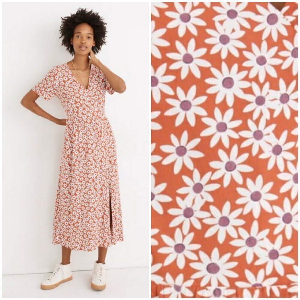 💕MADEWELL💕 Clara Midi Dress ~ Falling Daisies Russet Medium
